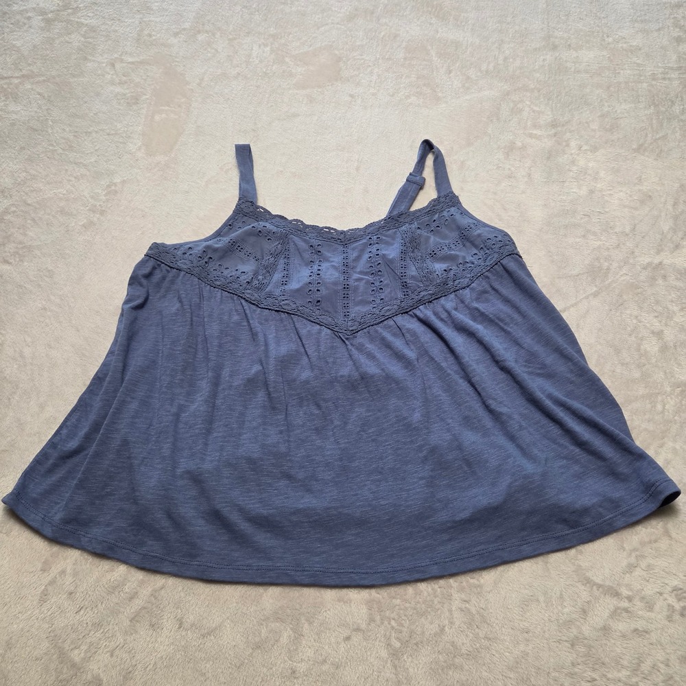 Rewind Boho Eyelet Lace Cami Tank Top Blue XL Cottagecore Coastal Festival